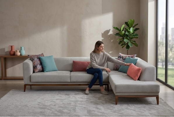 Graues Ecksofa L-Form Wohnlandschaft Wohnzimmer Couchen Luxus Sofas