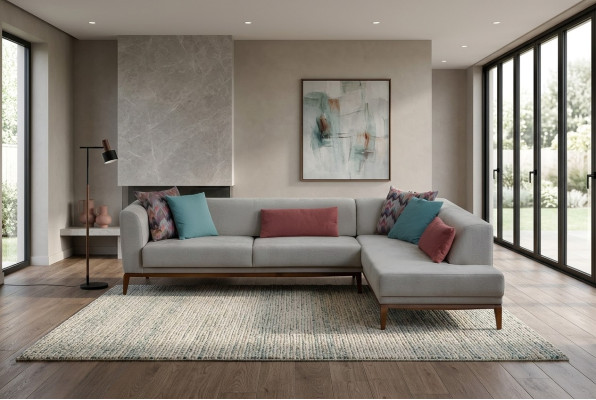 Graues Ecksofa L-Form Wohnlandschaft Wohnzimmer Couchen Luxus Sofas