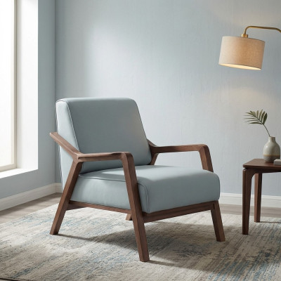 Blauer Exklusiver Sessel Wohnzimmer Armlehnen Einsitzer Holzgestell Neu