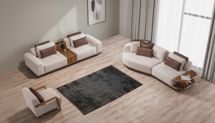 Beige Sofagarnitur Moderne Luxus Sofas 3+2 Sitzer Poslter Sessel 3tlg. Set