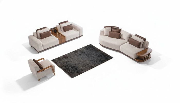 Beige Sofagarnitur Moderne Luxus Sofas 3+2 Sitzer Poslter Sessel 3tlg. Set