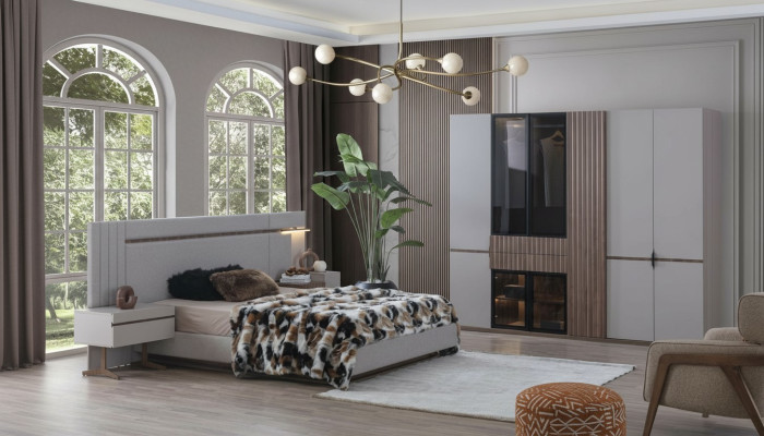 Schlafzimmer Set Luxus Design Bett 2x Nachttisch Kleiderschrank 4tlg Neu