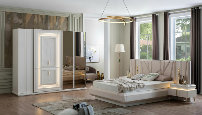 Schlafzimmer Set Luxus Bett 2x Nachttisch Kleiderschrank 4tlg Möbel