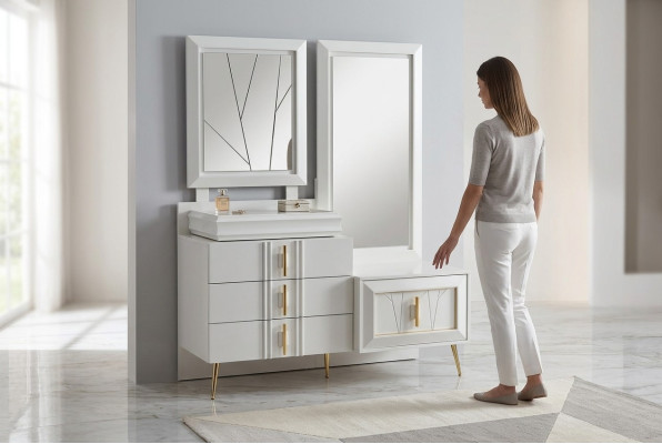 Schminktisch mit Spiegel Luxus Konsole Exclusive Schlafzimmer set 2tlg