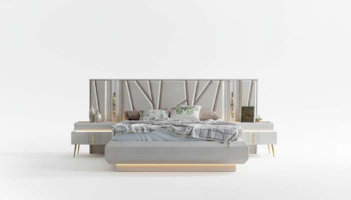 Schlafzimmer Set Luxus Komplettes Bett +2x Nachttische 3tlg. Modern Set