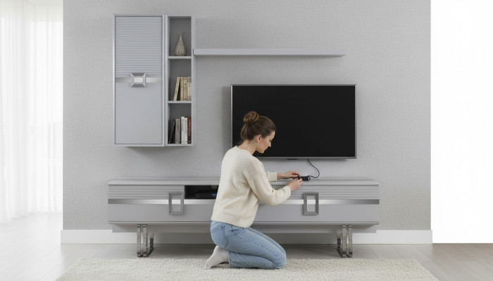 Modern Wohnwand Wohnzimmer Besteht aus 4tlg in Ekclusive Weiß Wohnwände