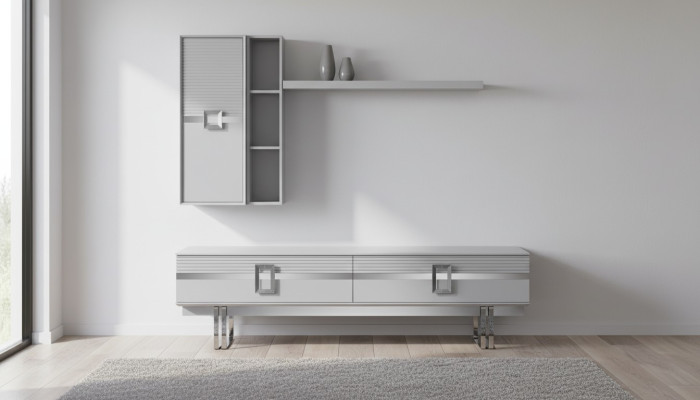 Modern Wohnwand Wohnzimmer Besteht aus 4tlg in Ekclusive Weiß Wohnwände
