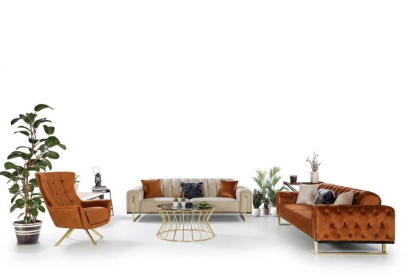 Designer Chesterfield 3tlg. Garnitur 2x 3 Sitzer Sofa Sessel Modern Dreisitzer