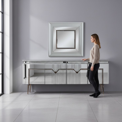 Designer Esszimmer Set Besteht aus 2tlg. Sideboard Spiegel Kommode Silber