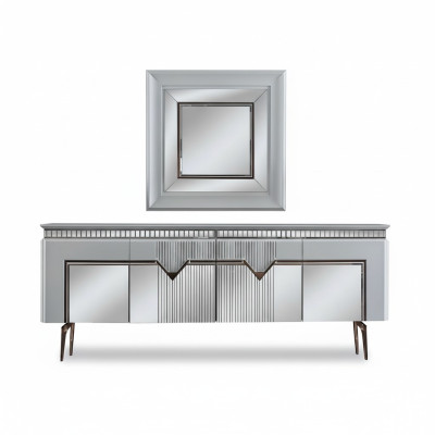 Designer Esszimmer Set Besteht aus 2tlg. Sideboard Spiegel Kommode Silber
