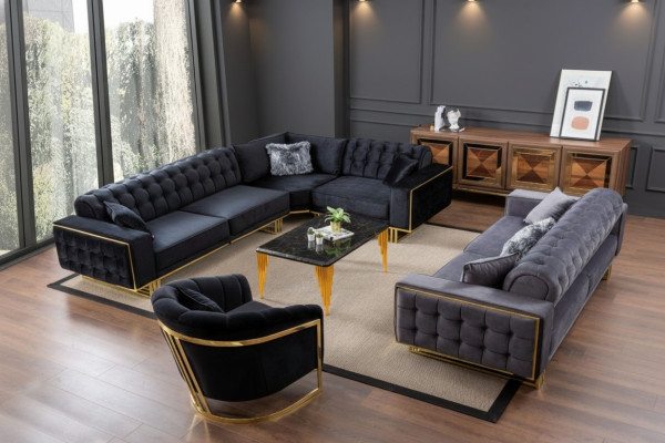 Designer 3tlg.Wohnzimmer set Ecksofa L-form + 3 + 1 Sitzer Luxus Eckcouch