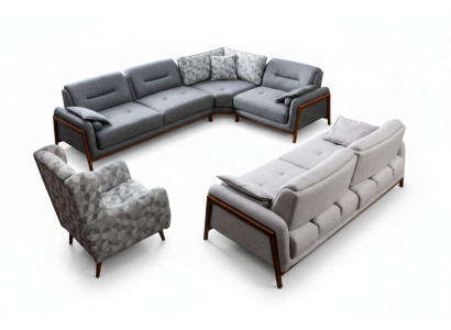 Wohnzimmer Set Ecksofa L-Form Couch Grau Polster 3 +1 Sitzer Textil