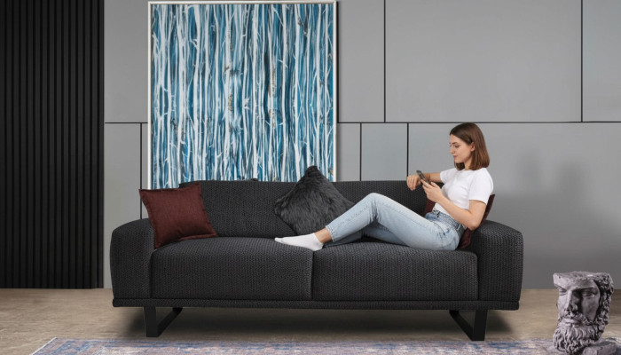 Design Sofa 3 - Sitzer Wohnzimmer Luxus Schwarzer Möbel Couchen Sofas