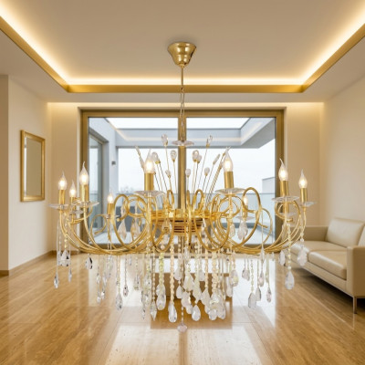Kronleuchter Leuchte Lampe Wohnzimmer Goldglas Luxus Deckenleuchte Lampen