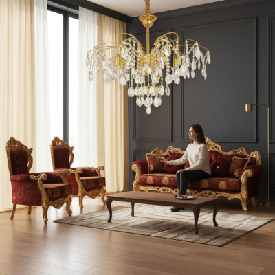 Kronleuchter Französisch Gold im Wohnzimmer Leuchte luxuriöse Lampen
