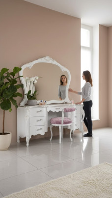 Klassischer Massivholz Schminktisch Schlafzimmer Möbel Set 2tlg Weiß