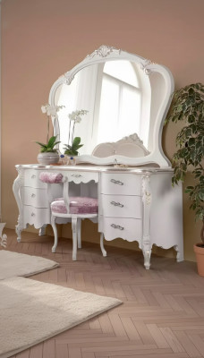 Klassischer Massivholz Schminktisch Schlafzimmer Möbel Set 2tlg Weiß