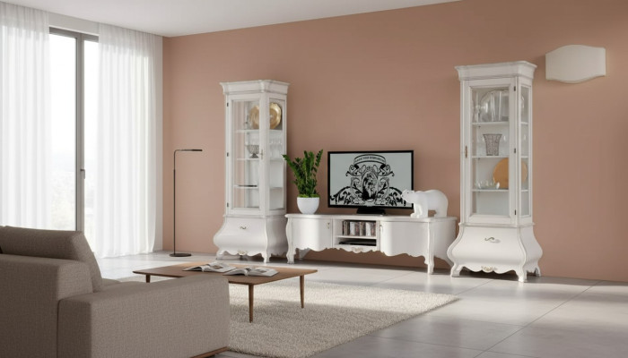 Weiße Luxus Wohnzimmer Wohnwand Möbel 2x Vitrinen TV-Ständer Klassisch