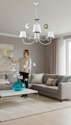 Luxuriöser 3x Lampen Kronleuchter Deckenleuchte Art déco Weiß Neu