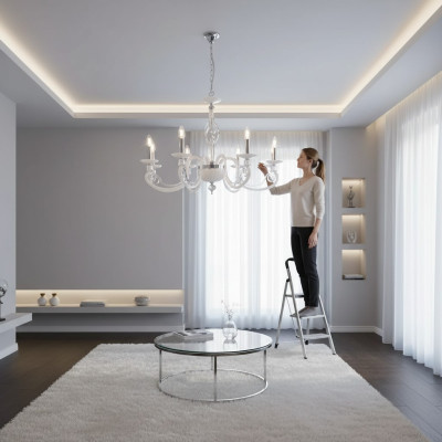 Deckenlampe Lüster Kristall Lampe Luxus Deckenleuchter Weiß Kronleuchter