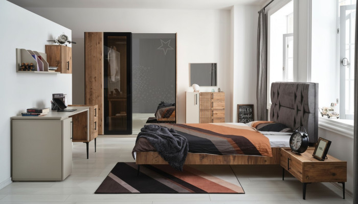 Luxus Schlafzimmer 7tlg. Bett Nachttisch Kleiderschrank Kommode Spiegel