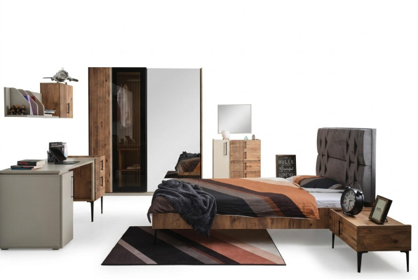 Luxus Schlafzimmer 7tlg. Bett Nachttisch Kleiderschrank Kommode Spiegel