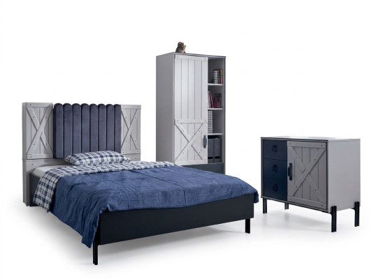 Luxus Modern Blau Schlafzimmer Set Bett Kommode Bücherregal Holz Neu 3tlg