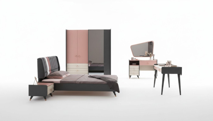 Schlafzimmer 6tlg Bett Nachttisch Kleiderschrank Kommode Spiegel Schreibtisch