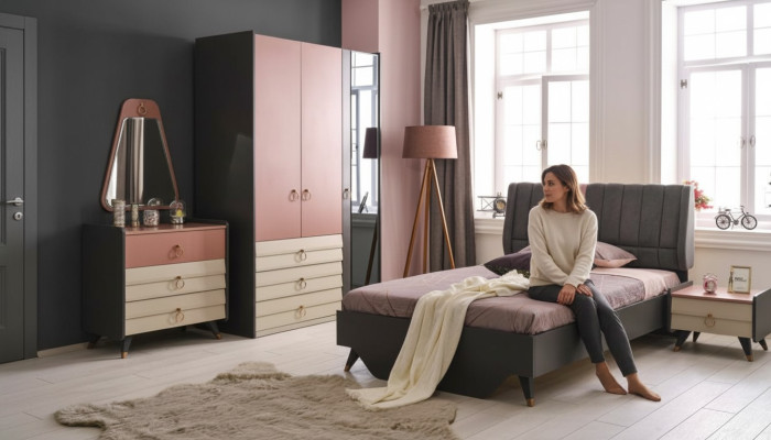 Luxus Schlafzimmer Set Bett Nachttisch Kleiderschrank Kommode Spiegel neu