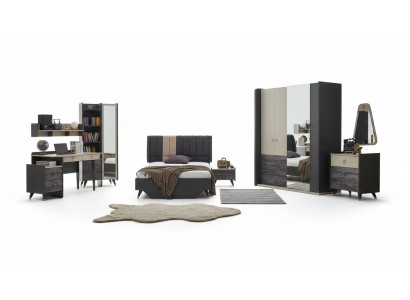 Luxuriöses graues Schlafzimmer Set Jugendzimmer Kinderzimmer 7tlg Bett