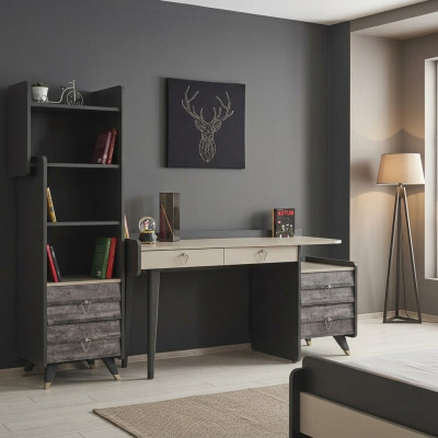 Modern luxuriöse Grau Holz Schreibtisch Schlafzimmer Möbel Stilvoll Neu