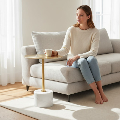 luxuriöse Couchtisch Tische Rund modern Metall Gold stilvolle Beistelltisch
