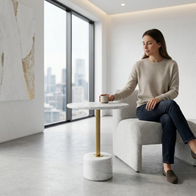 luxuriöse Couchtisch Tische Rund modern Marmor Weiß Beistelltisch neu