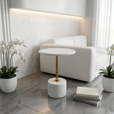 luxuriöse Couchtisch Tische Rund modern Marmor Weiß Beistelltisch neu