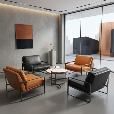 stilvoll 4x Sessel Polster Sitzer Modern Design Leder Sessel Lounge Luxus