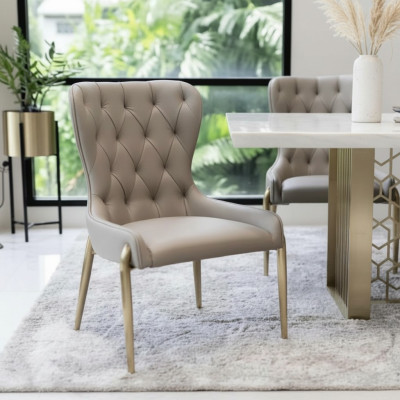 Beiger Chesterfield Einsitzer Metallstuhl Luxuriöse Esszimmerstühle Moderner Stuhl