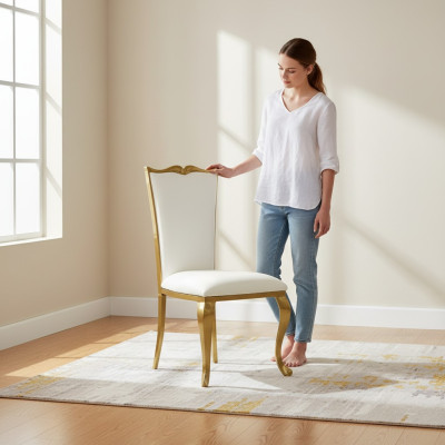 luxuriöse Stuhl Weiß Neu Stühle Polsterstuhl Sessel Metall stilvoll Design