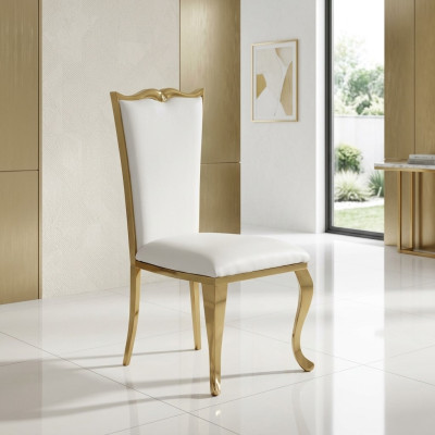 luxuriöse Stuhl Weiß Neu Stühle Polsterstuhl Sessel Metall stilvoll Design