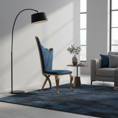 Stilvoll Sessel Stuhl Blau Sitz Polster Design Metall Textil Modern Stil