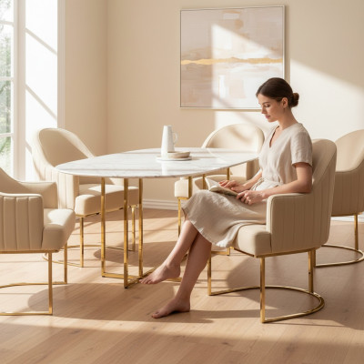 Esszimmerstühle Wohnzimmer luxuriöse Beige Stuhl mit Metall Modern neu