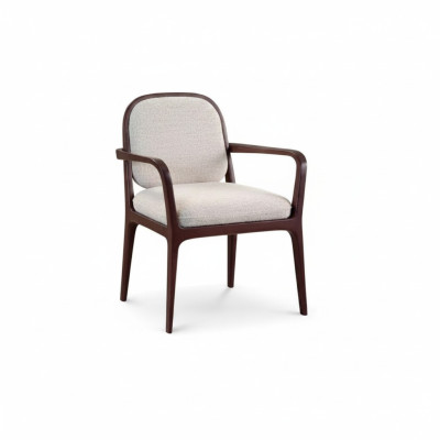 Designer Grauer Polsterstuhl Esszimmer Möbel Braunes Holzgestell Sessel Stuhl