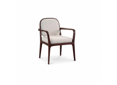 Designer Grauer Polsterstuhl Esszimmer Möbel Braunes Holzgestell Sessel Stuhl