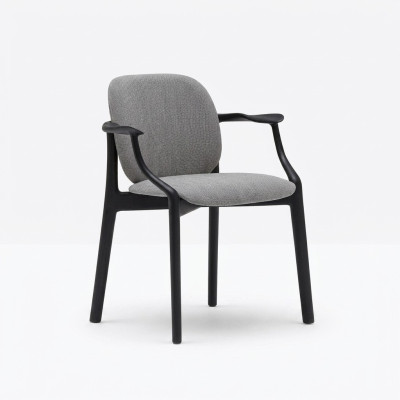 Designer Grauer Esszimmer Stuhl Holzrahmen Armlehnen Stuhl Polster Möbel