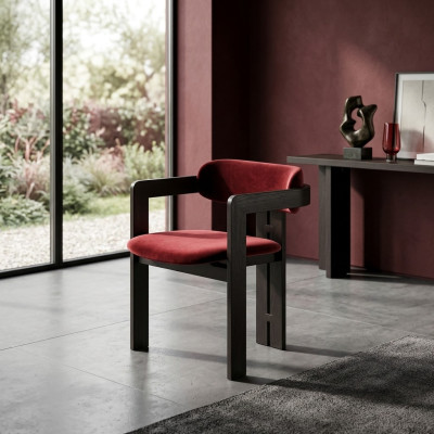 Luxus Roter Esszimmer Stuhl Holzgestell Designer Polster Einsitzer Textil