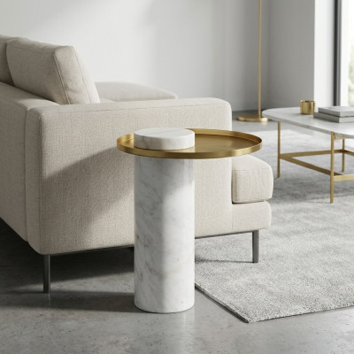Stilvoller Runder Weißer Beistelltisch Luxus Couchtisch Wohnzimmer Möbel