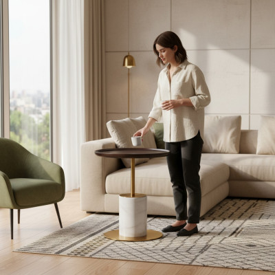 Designer Weißer Kaffeetisch Luxuriöser Beistelltisch Stilvolle Möbel Tisch