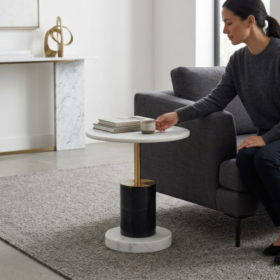 Weißer Marmorimitation Beistelltisch Designer Runder Stil Ablagetisch Tisch