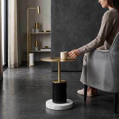 Moderner Golderner Marmor Beistelltisch Wohnzimmer Tische Rund Design