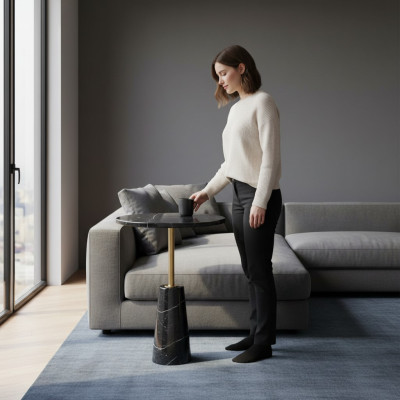 Schwarzer Runder Beistelltisch Designer Couchtisch Edelstahl Möbel Stil