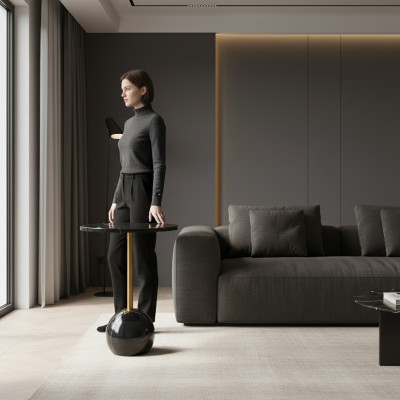 Schwarz-Goldener Beistelltisch Moderne Wohnzimmer Marmor Couchtische